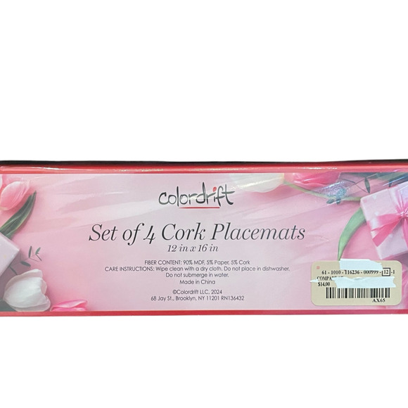 Colordrift Valentine Red HEARTS Cork Backed Hard Placemats 12x16 Set of 4 New - Picture 8 of 10